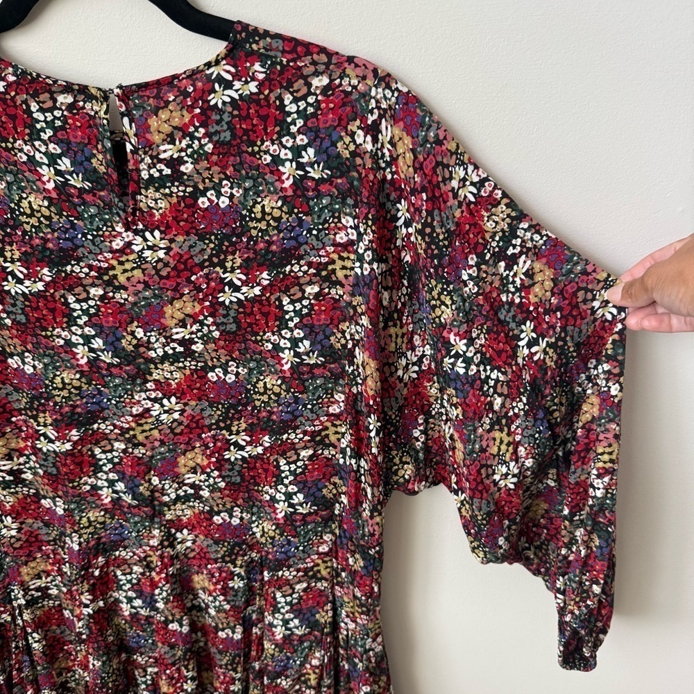 Storia Perennial Floral & Frills Mini Dress Multi Oversized Cottage Boho Pleat S - Picture 8 of 12
